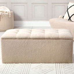Desser Furniture Small Rectangular Latte Boucle Fabric Storage Ottoman - Size: 44.0 cm x 110.0 cm x 50.0 cmcm - Cream - Wilko