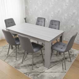 Portland Kosy Koala 6 Seater Modern Velvet Dining Set Grey - Wilko - thumbnail 1