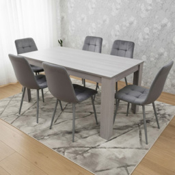 Portland Kosy Koala 6 Seater Modern Velvet Dining Set Grey - Wilko - thumbnail 4