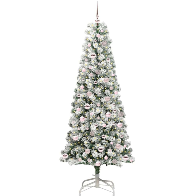 vidaXL Pre-Lit Warm White LED and Pink Baubles Snow Flocked Artificial Christmas Tree 6.8ft - Green - Wilko - image 1