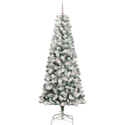 vidaXL Pre-Lit Warm White LED and Pink Baubles Snow Flocked Artificial Christmas Tree 6.8ft - Green - Wilko - thumbnail 5