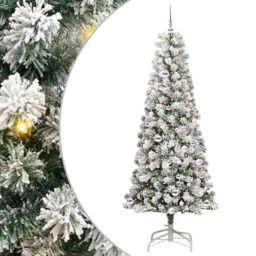 vidaXL Pre-Lit Warm White LED and Pink Baubles Snow Flocked Artificial Christmas Tree 6.8ft - Green - Wilko - thumbnail 3