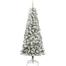 vidaXL Pre-Lit Warm White LED and Pink Baubles Snow Flocked Artificial Christmas Tree 6.8ft - Green - Wilko