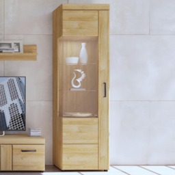 Florence Cortina Single Door Grandson Oak Left Hand Tall Display Cabinet - Size: 37 x 57 x 195cm - Brown - Furniture to Go - Wilko - thumbnail 1