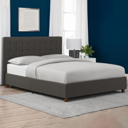 Dorel Emily King Size Upholstered Brown Linen Bed - Grey - Wilko