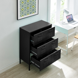 Furniturebox Theo 6 Drawer Black Metal Sideboard - Size: 40 x 80 x 101.5cm - Wilko - thumbnail 7