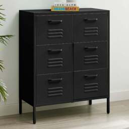 Furniturebox Theo 6 Drawer Black Metal Sideboard - Size: 40 x 80 x 101.5cm - Wilko - thumbnail 1