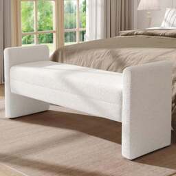 Living and Home White Rectangle Teddy Upholstered H-Shaped Bench - Size: 55.5 x 130 x 40cm - Wilko - thumbnail 1