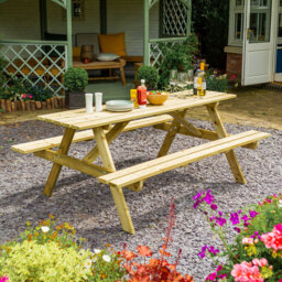 Rowlinson Traditional 8 Seater Picnic Table 1.8m - Brown - Wilko - thumbnail 1