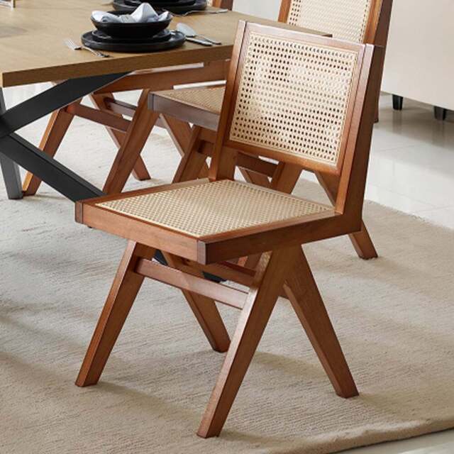 tectake Lizzy Set of 4 Dark Oak Accent Chair with Rattan Backrest - Size: Single - Brown - Wilko - image 1