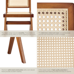 tectake Lizzy Set of 4 Dark Oak Accent Chair with Rattan Backrest - Size: Single - Brown - Wilko - thumbnail 6