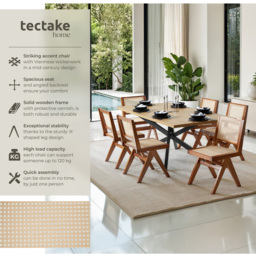 tectake Lizzy Set of 4 Dark Oak Accent Chair with Rattan Backrest - Size: Single - Brown - Wilko - thumbnail 7
