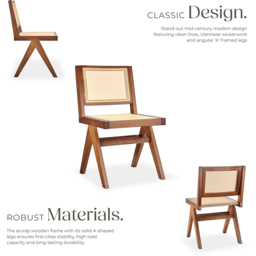 tectake Lizzy Set of 4 Dark Oak Accent Chair with Rattan Backrest - Size: Single - Brown - Wilko - thumbnail 4