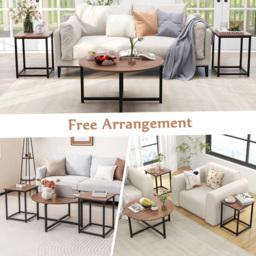 Costway Walnut Metal Coffee Table Set of 3 - Size: 92 x 87 x 16cm - Brown - Wilko - thumbnail 7