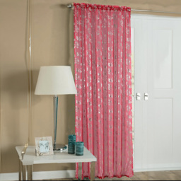 Velosso Geneva Red Foil Flower Voile Panel Curtain 150 x 137cm - Size: w 150 x D 137cm - Wilko