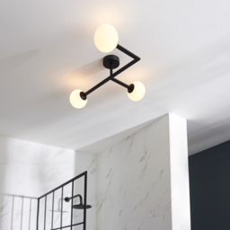 Merano Riomaggiore Matt Black Matt Opal Glass 3 Light Ceiling Light - Size: 58.5 x 65 x 16.5cm - Wilko - thumbnail 7