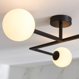 Merano Riomaggiore Matt Black Matt Opal Glass 3 Light Ceiling Light - Size: 58.5 x 65 x 16.5cm - Wilko - thumbnail 5
