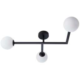Merano Riomaggiore Matt Black Matt Opal Glass 3 Light Ceiling Light - Size: 58.5 x 65 x 16.5cm - Wilko