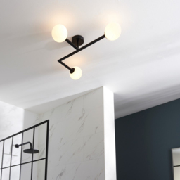 Merano Riomaggiore Matt Black Matt Opal Glass 3 Light Ceiling Light - Size: 58.5 x 65 x 16.5cm - Wilko - thumbnail 6