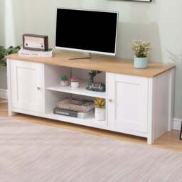 FurnitureHMD 2 Door 2 Shelf White and Oak Effect Wooden TV Unit - Size: 50 x 130 x 39cm - Wilko - thumbnail 1