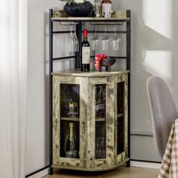 Costway 2 Door 2 Shelf Rustic Brown Industrial Corner Wine Bar Cabinet - Size: 139 x 55 x 16cm - Wilko - thumbnail 1