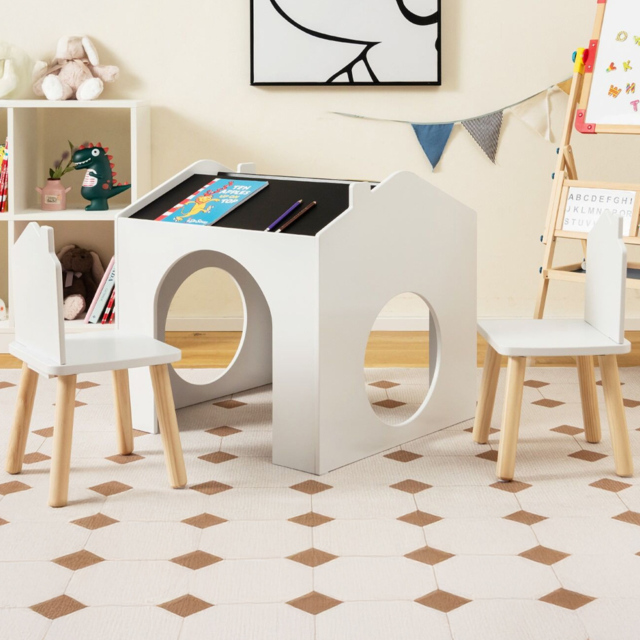 Costway 2 Seater Kids White Table and Chair Set with Chalkboard - Size: 68 x 66 x 12cm - Wilko - image 1
