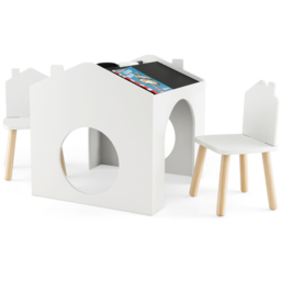 Costway 2 Seater Kids White Table and Chair Set with Chalkboard - Size: 68 x 66 x 12cm - Wilko - thumbnail 3