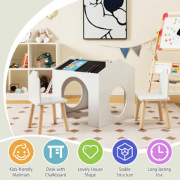 Costway 2 Seater Kids White Table and Chair Set with Chalkboard - Size: 68 x 66 x 12cm - Wilko - thumbnail 5