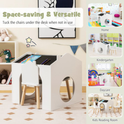 Costway 2 Seater Kids White Table and Chair Set with Chalkboard - Size: 68 x 66 x 12cm - Wilko - thumbnail 6