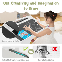 Costway 2 Seater Kids White Table and Chair Set with Chalkboard - Size: 68 x 66 x 12cm - Wilko - thumbnail 7