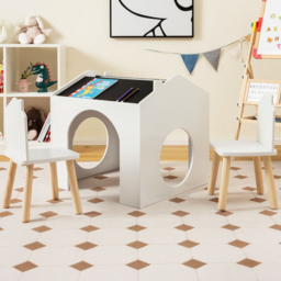 Costway 2 Seater Kids White Table and Chair Set with Chalkboard - Size: 68 x 66 x 12cm - Wilko - thumbnail 1