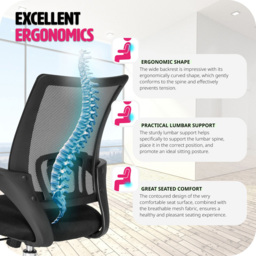 tectake Marius Black Padded Office Chair - Size: 100 x 52 x 56cm - Wilko - thumbnail 7