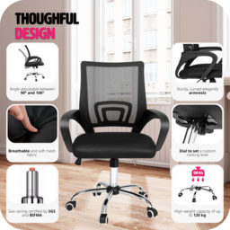 tectake Marius Black Padded Office Chair - Size: 100 x 52 x 56cm - Wilko - thumbnail 5