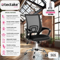 tectake Marius Black Padded Office Chair - Size: 100 x 52 x 56cm - Wilko - thumbnail 4