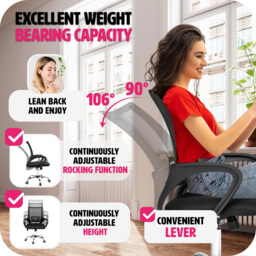 tectake Marius Black Padded Office Chair - Size: 100 x 52 x 56cm - Wilko - thumbnail 6