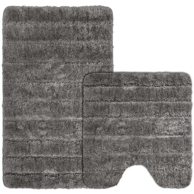Velosso Lexington Charcoal Bath Mat Set - Size: 50 x 80 x 1cm - Grey - Wilko - image 1