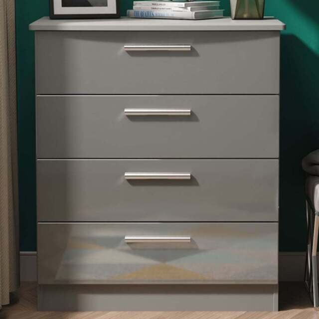 Crowndale Knightsbridge 4 Drawer Grey Gloss and Dusk Grey Chest of Drawers Ready Assembled - Grey Gloss & Dusk Grey - Wilko - image 1