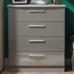 Crowndale Knightsbridge 4 Drawer Grey Gloss and Dusk Grey Chest of Drawers Ready Assembled - Grey Gloss & Dusk Grey - Wilko - thumbnail 1