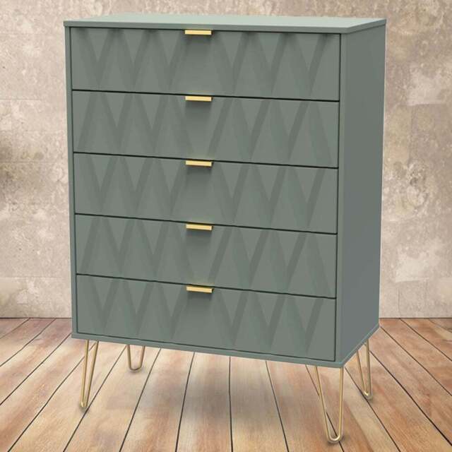 Crowndale Diamond 5 Drawer Reed Green Chest of Drawers - Wilko - image 1