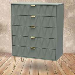 Crowndale Diamond 5 Drawer Reed Green Chest of Drawers - Wilko - thumbnail 1