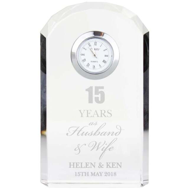 Personalised Memento Personalised Anniversary Crystal Clock - Size: 0.6 x 1 x 0.3cm - Clear - Wilko - image 1