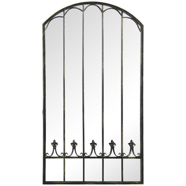 MirrorOutlet Summer View Metal Arched Ornate Window Garden Mirror 160 x 85cm - Size: 160 x 85 x 3cm - Black - Wilko - image 1