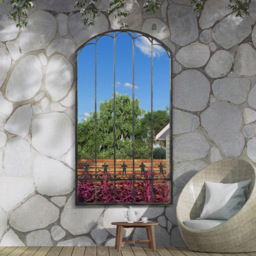 MirrorOutlet Summer View Metal Arched Ornate Window Garden Mirror 160 x 85cm - Size: 160 x 85 x 3cm - Black - Wilko - thumbnail 3
