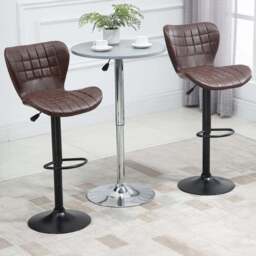 Portland Brown PU Leather Height Adjustable Swivel Bar Stool Set of 2 - Wilko