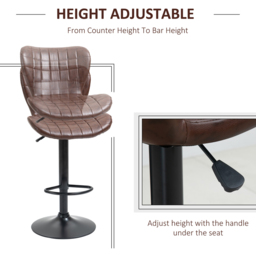 Portland Brown PU Leather Height Adjustable Swivel Bar Stool Set of 2 - Wilko - thumbnail 5
