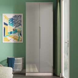 Crowndale Milan 2 Door Grey Gloss and Grey Oak Tall Wardrobe Ready Assembled - Grey Gloss & Grey Oak - Wilko