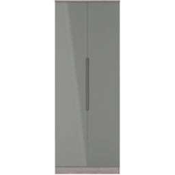 Crowndale Milan 2 Door Grey Gloss and Grey Oak Tall Wardrobe Ready Assembled - Grey Gloss & Grey Oak - Wilko - thumbnail 3