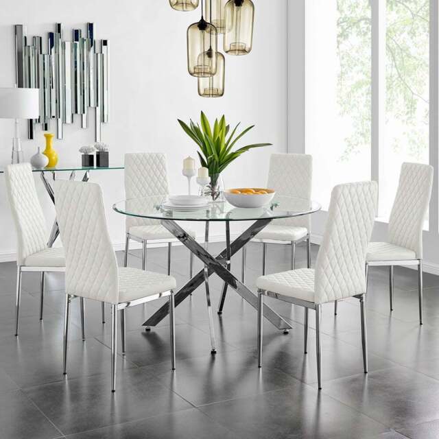 Furniturebox Arona Valera 6 Seater Round Dining Set White and Chrome - Wilko - image 1