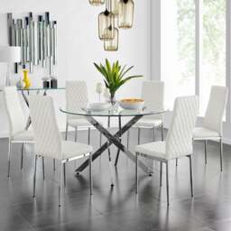 Furniturebox Arona Valera 6 Seater Round Dining Set White and Chrome - Wilko - thumbnail 1