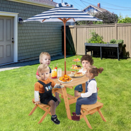 Costway 4 Seater Kids Picnic Dining Set with Adjustable Umbrella Natural - Cream - Wilko - thumbnail 4